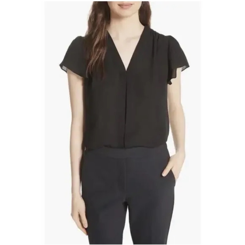 Rebecca Taylor Celina Silk Short Sleeve V-Neck Blouse Size 10